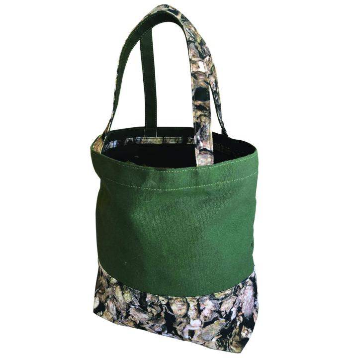 Charleston Oyster Canvas Tote Bag with patterned handles and bottom.
